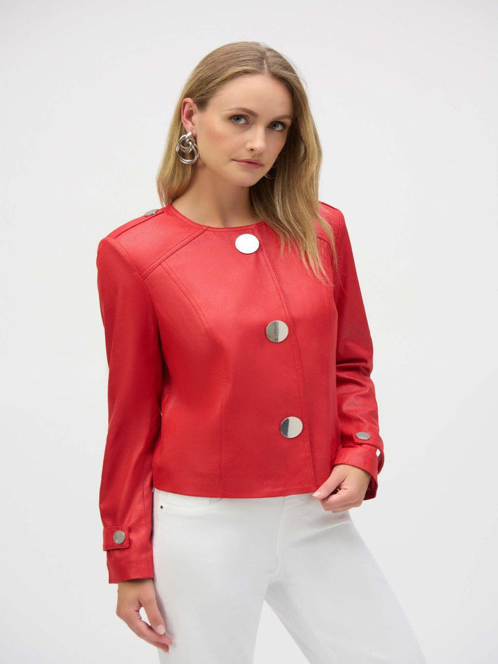 Joseph Ribkoff Faux Suede Boxy Jacket In Red 252918-Nicola Ross