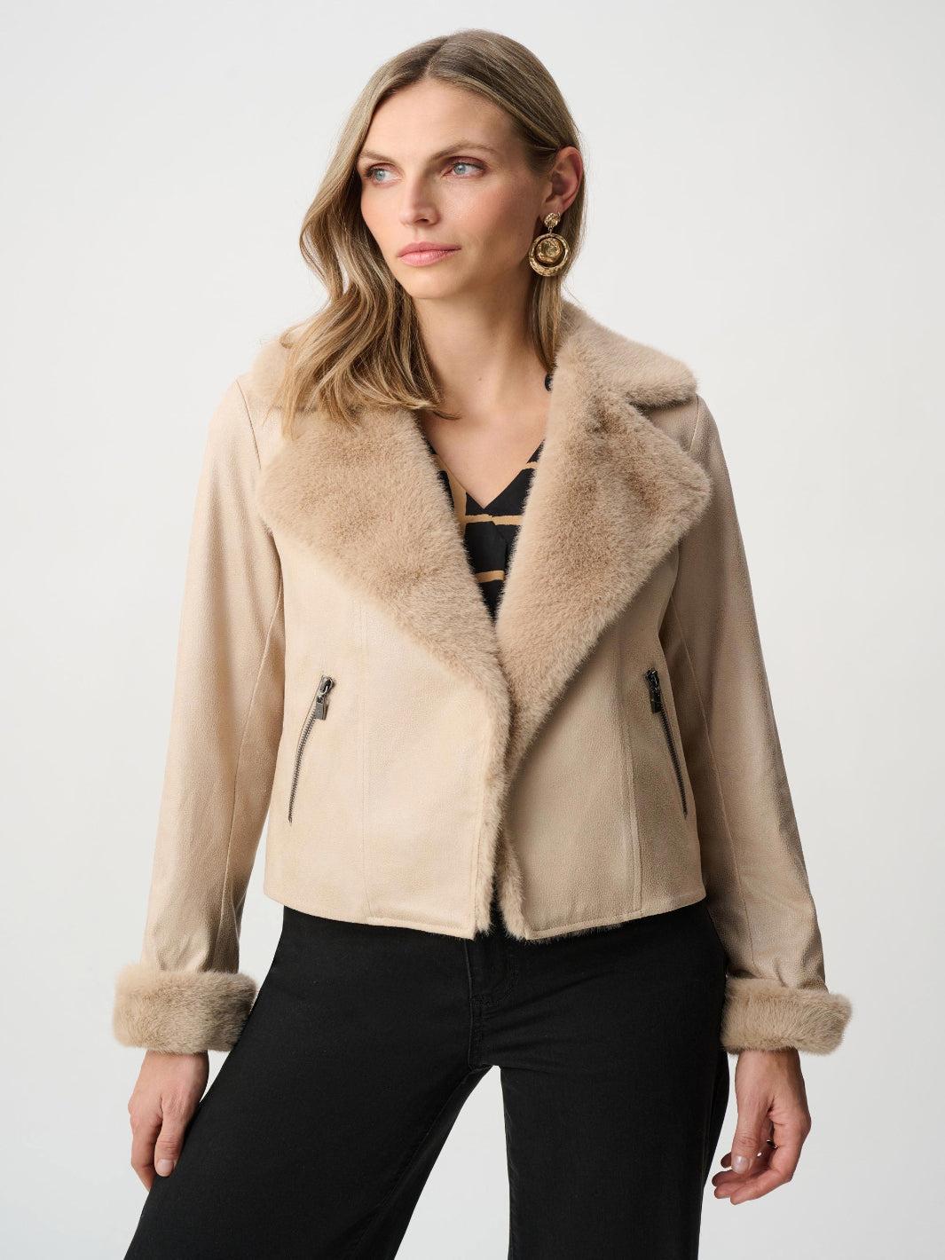 Joseph Ribkoff Faux Suede Jacket In Soft Taupe 263909-Nicola Ross