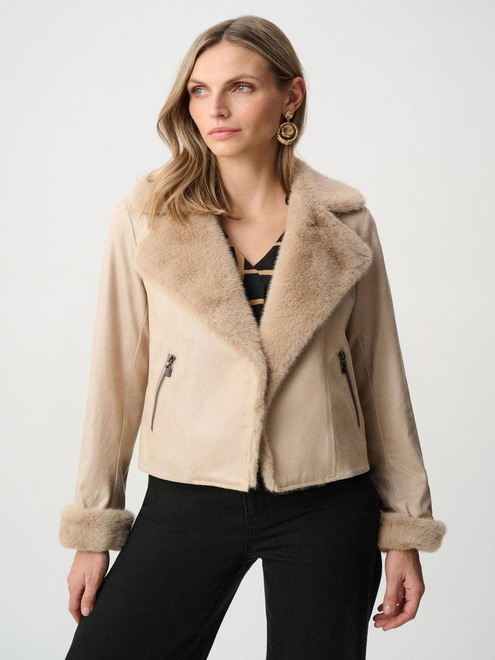 Joseph Ribkoff Faux Suede Jacket In Soft Taupe 263909-Nicola Ross