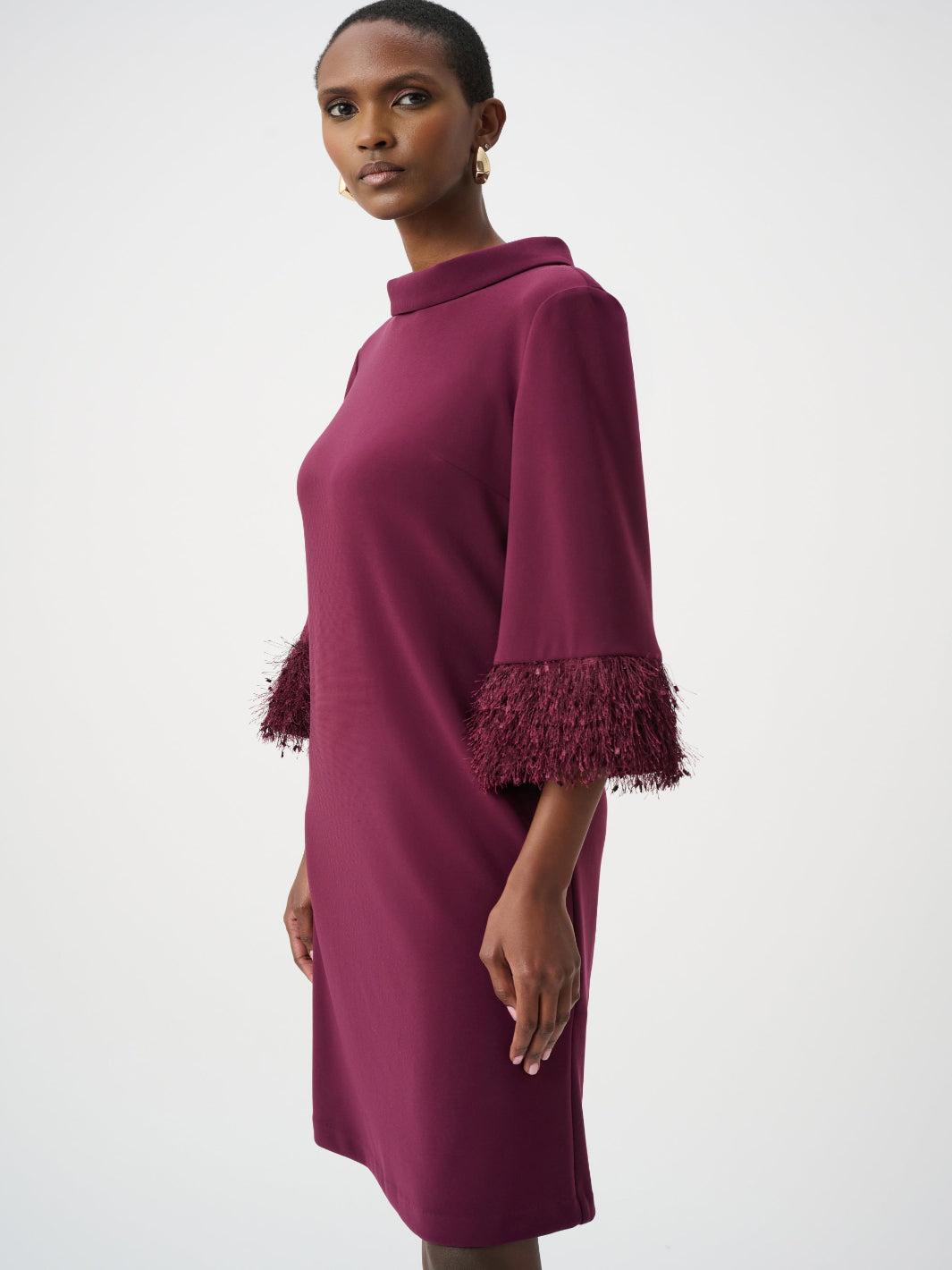 Joseph Ribkoff Feather Cuff Shift Dress In Elderberry 253054F26-Nicola Ross