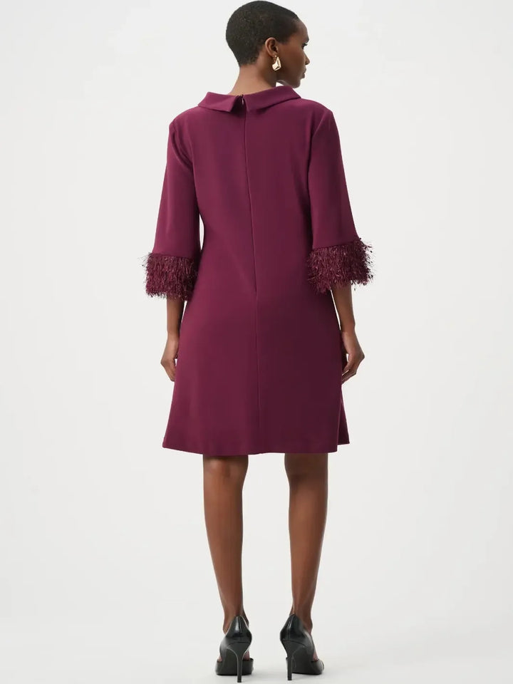 Joseph Ribkoff Feather Cuff Shift Dress In Elderberry 253054F26-Nicola Ross