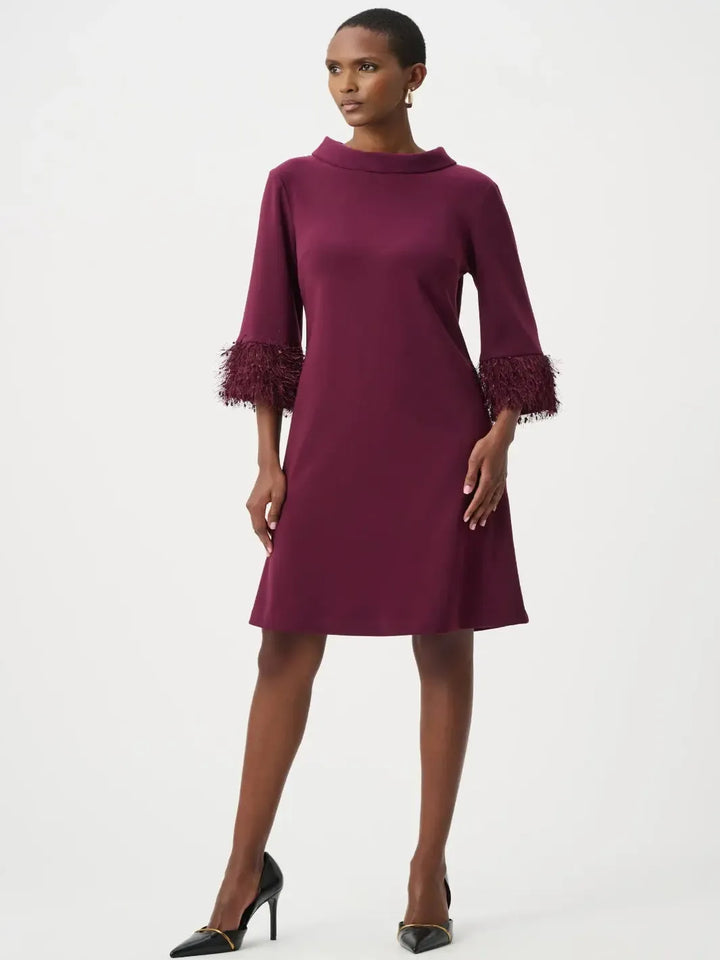 Joseph Ribkoff Feather Cuff Shift Dress In Elderberry 253054F26-Nicola Ross