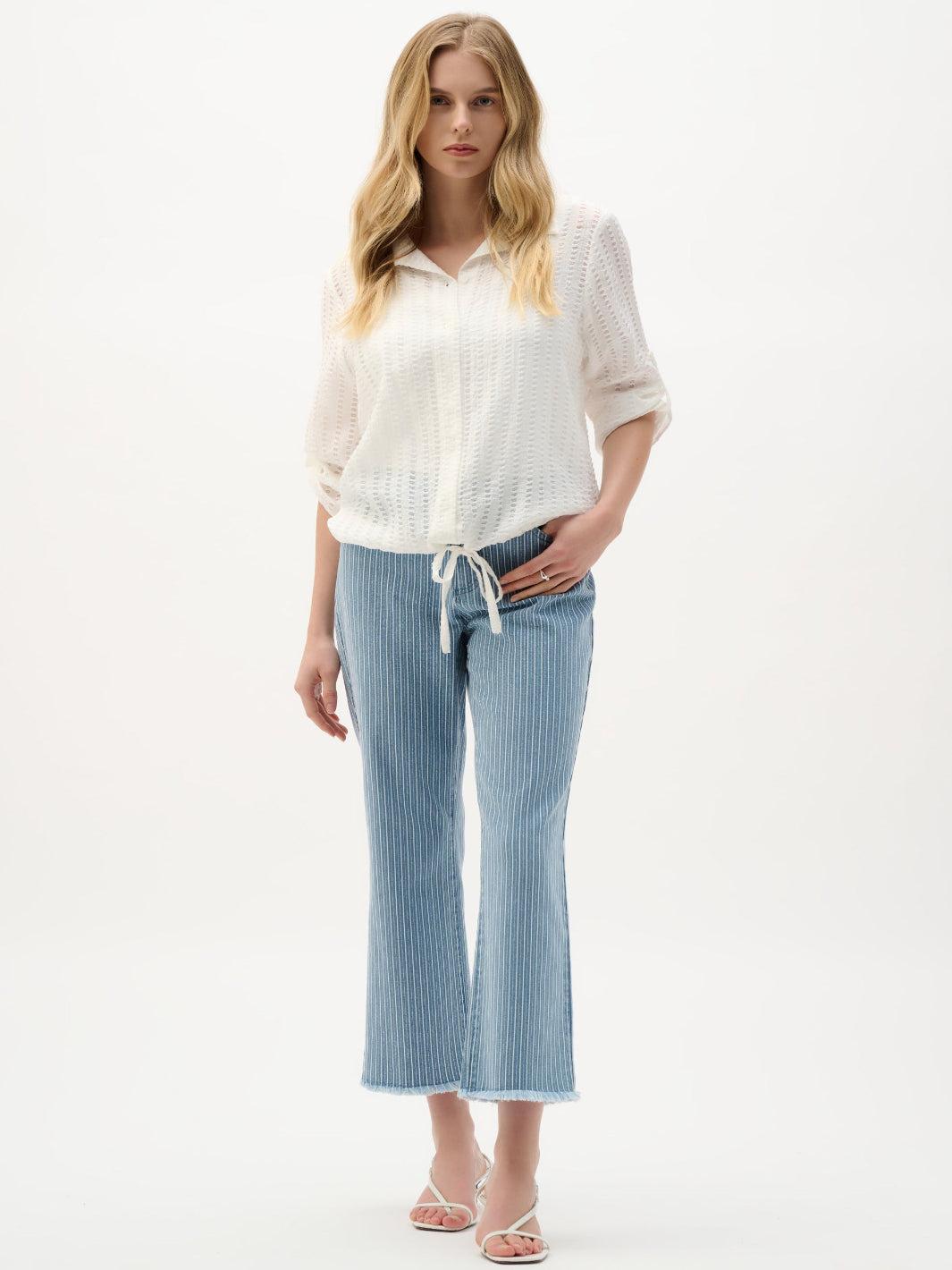 Joseph Ribkoff Flare Jeans With Stripes In Blue/White 262934-Nicola Ross