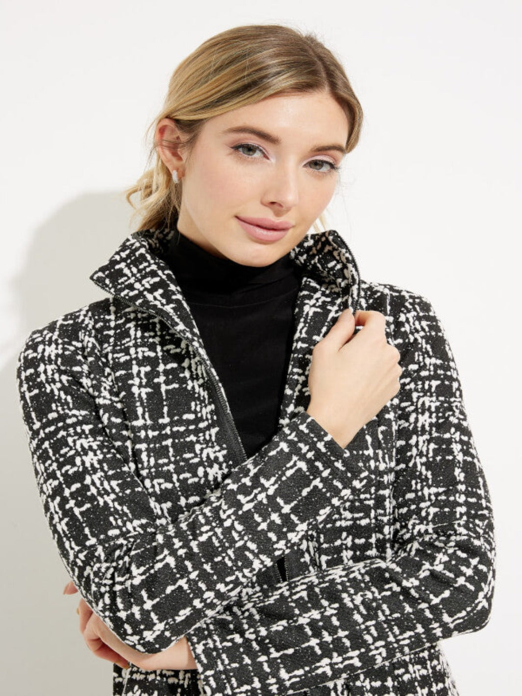 Joseph Ribkoff - Flared Checkered Jacket in Black/White 233167-Nicola Ross