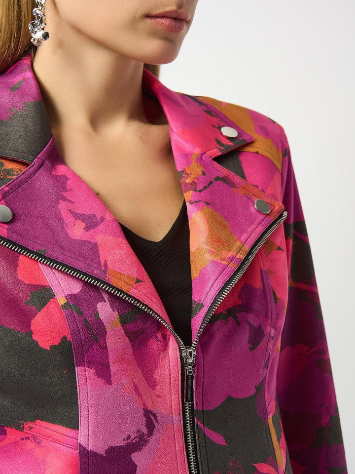 Joseph Ribkoff Floral Biker Jacket In Black/Multi 253954-Nicola Ross
