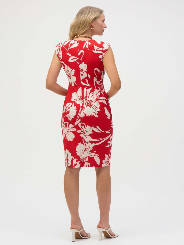 Joseph Ribkoff Floral Bodycon Dress In Red/Cream 252181-Nicola Ross