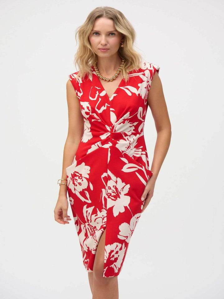 Joseph Ribkoff Floral Bodycon Dress In Red/Cream 252181-Nicola Ross