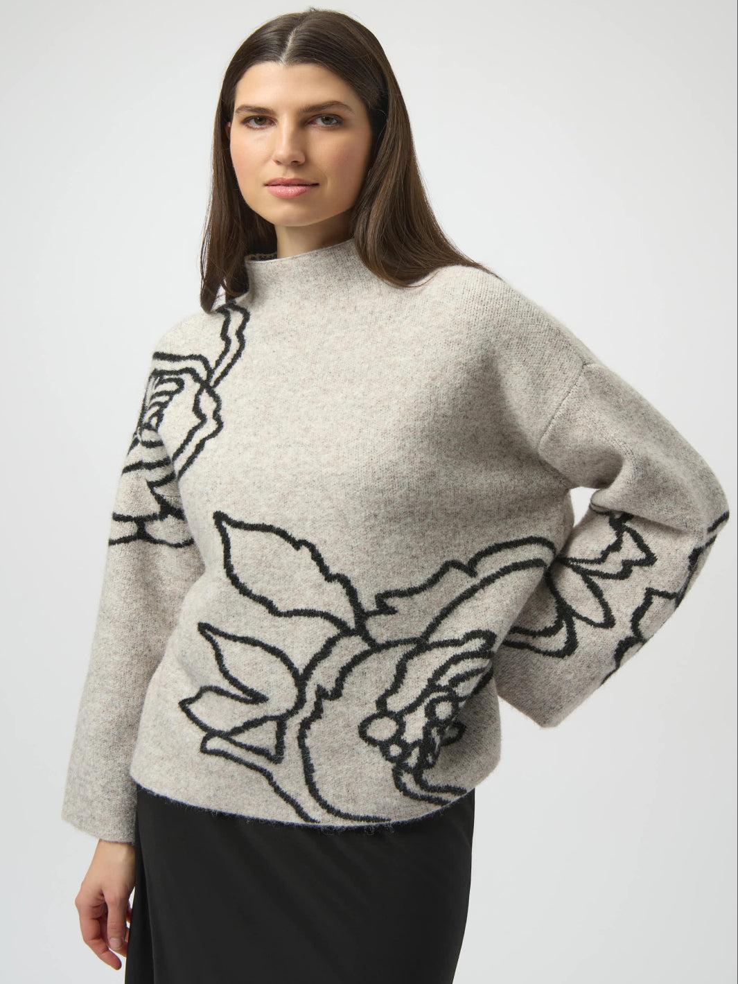 Joseph Ribkoff Floral Embroidered Knit In Oatmeal/Black 254943-Nicola Ross