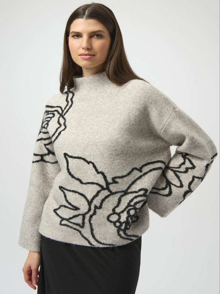 Joseph Ribkoff Floral Embroidered Knit In Oatmeal/Black 254943-Nicola Ross