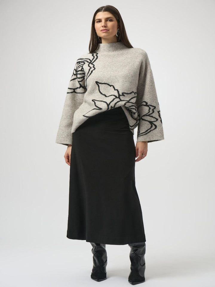 Joseph Ribkoff Floral Embroidered Knit In Oatmeal/Black 254943-Nicola Ross