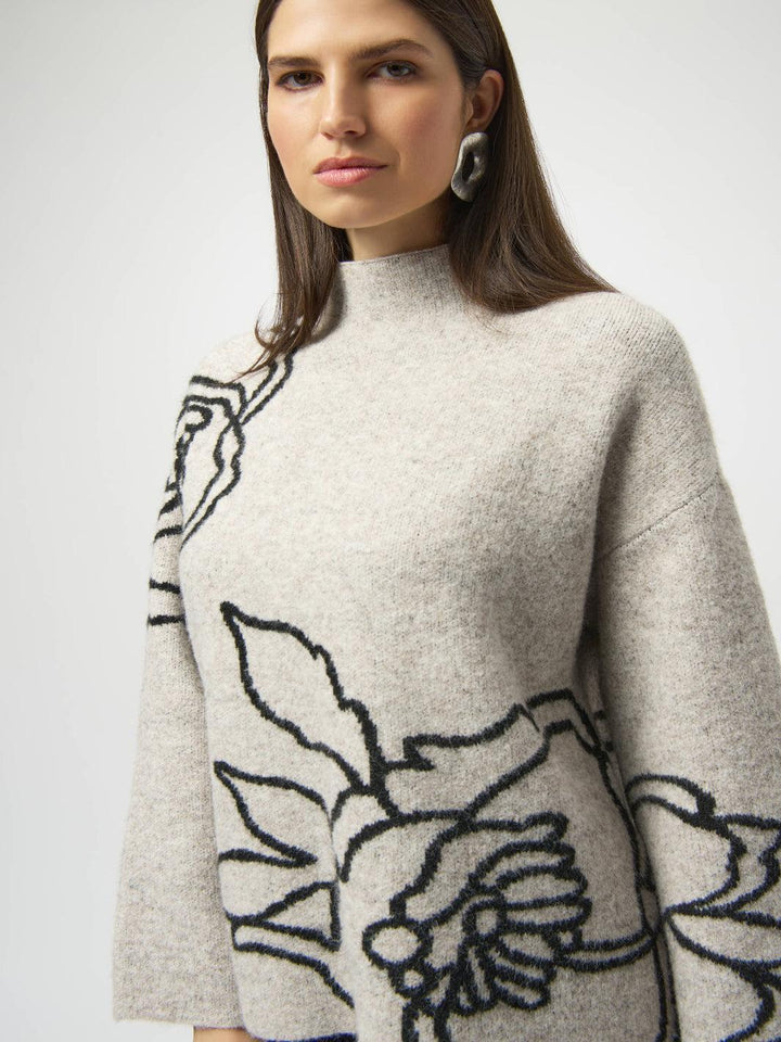 Joseph Ribkoff Floral Embroidered Knit In Oatmeal/Black 254943-Nicola Ross