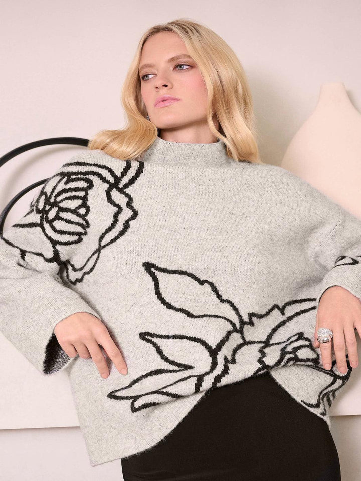 Joseph Ribkoff Floral Embroidered Knit In Oatmeal/Black 254943-Nicola Ross