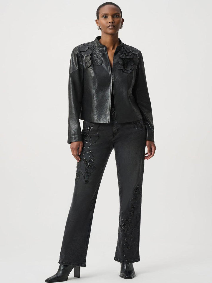 Joseph Ribkoff Floral Faux Leather Jacket In Black 264906-Nicola Ross