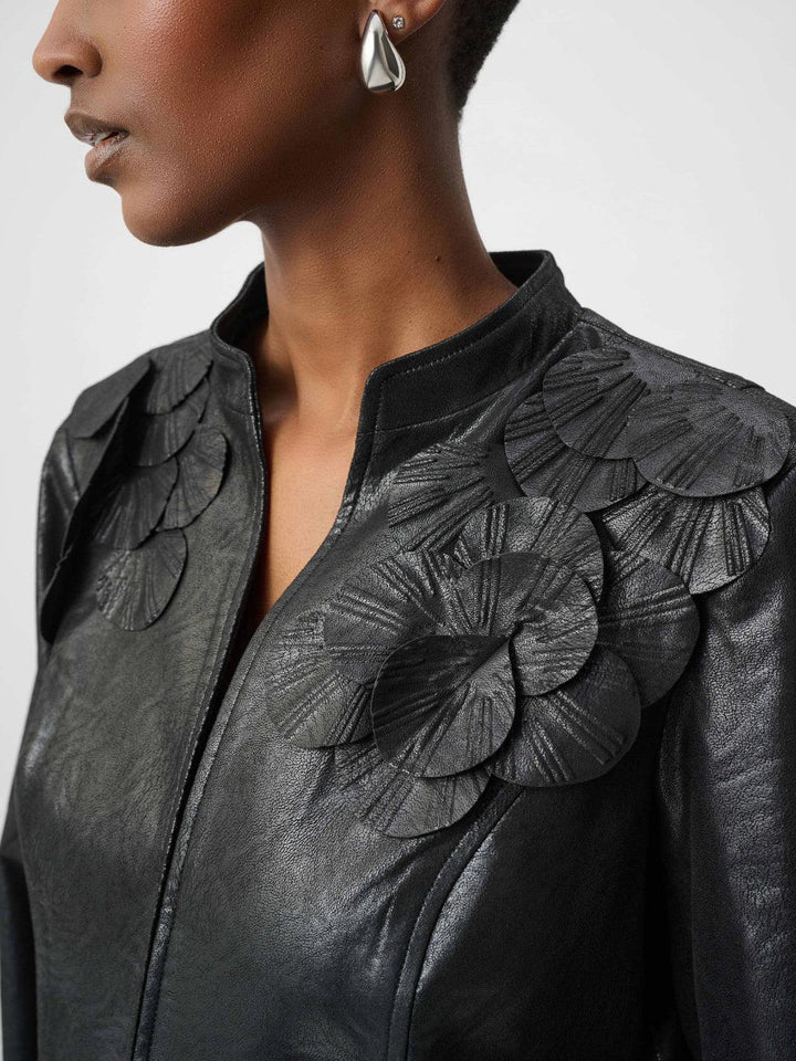 Joseph Ribkoff Floral Faux Leather Jacket In Black 264906-Nicola Ross