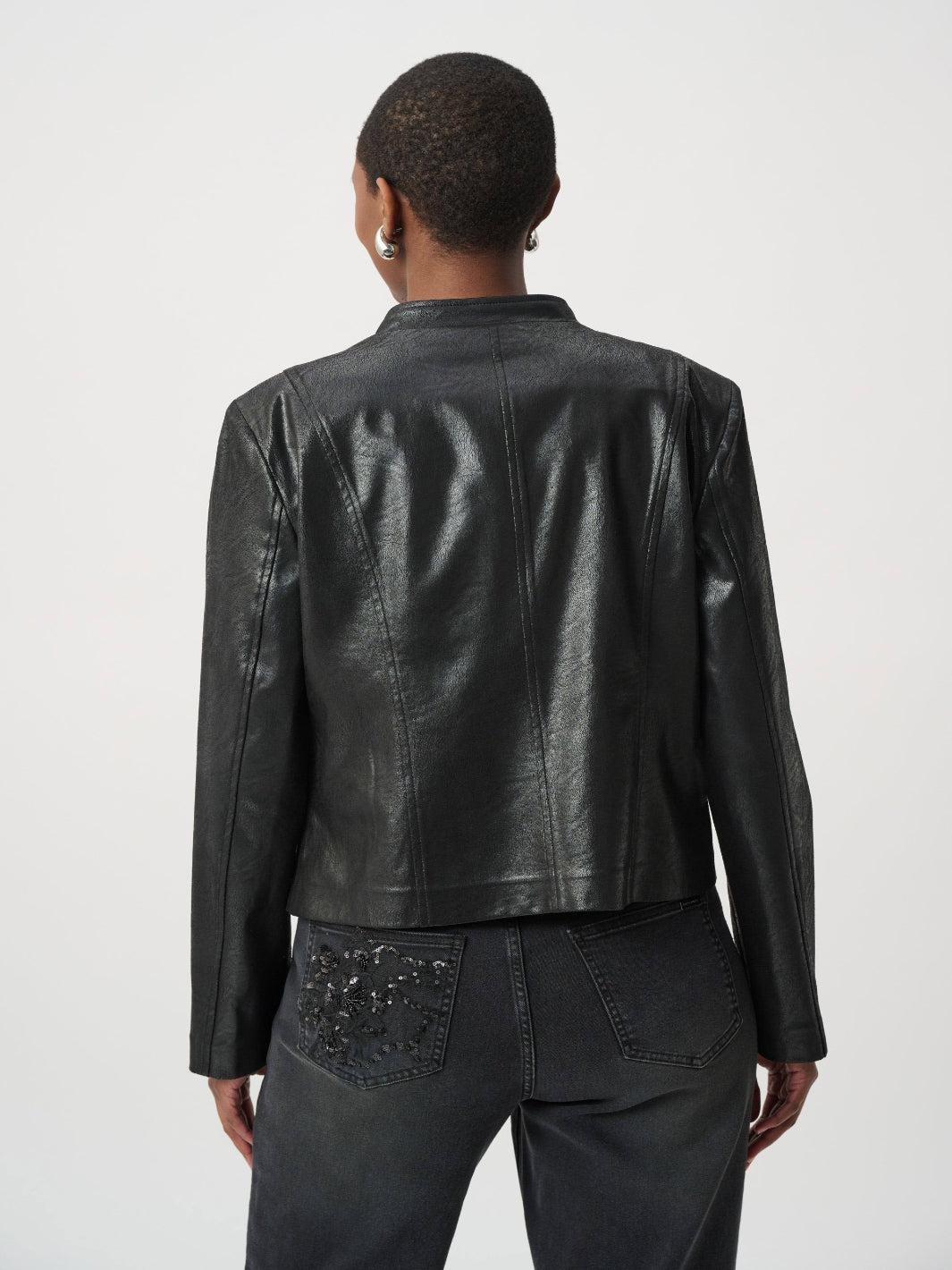 Joseph Ribkoff Floral Faux Leather Jacket In Black 264906-Nicola Ross