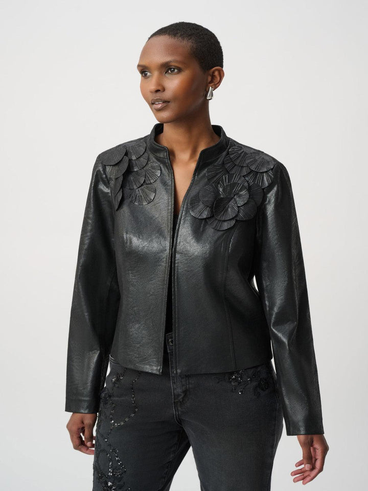 Joseph Ribkoff Floral Faux Leather Jacket In Black 264906-Nicola Ross