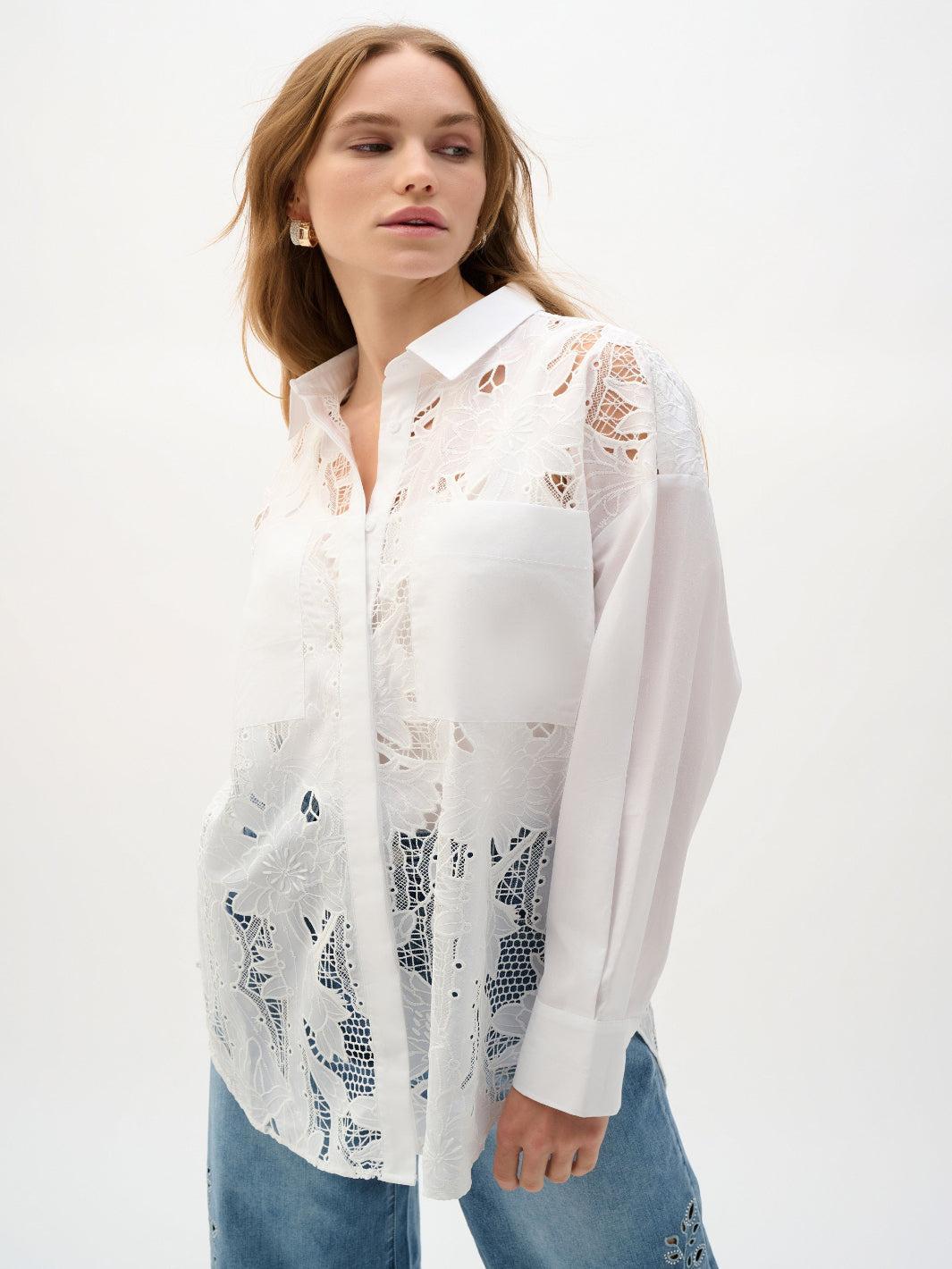 Joseph Ribkoff Floral Lace Shirt In White 262952-Nicola Ross