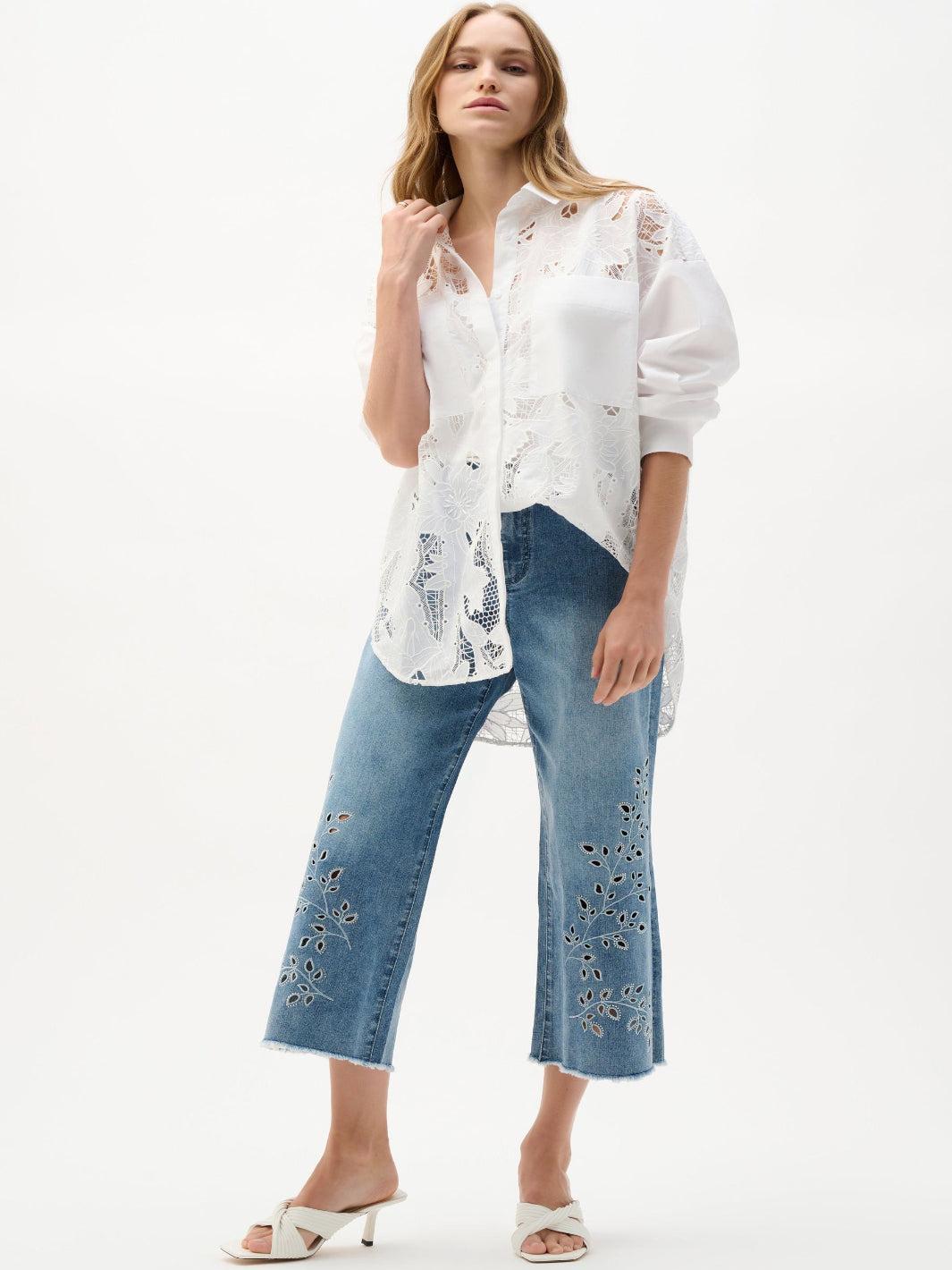 Joseph Ribkoff Floral Lace Shirt In White 262952-Nicola Ross
