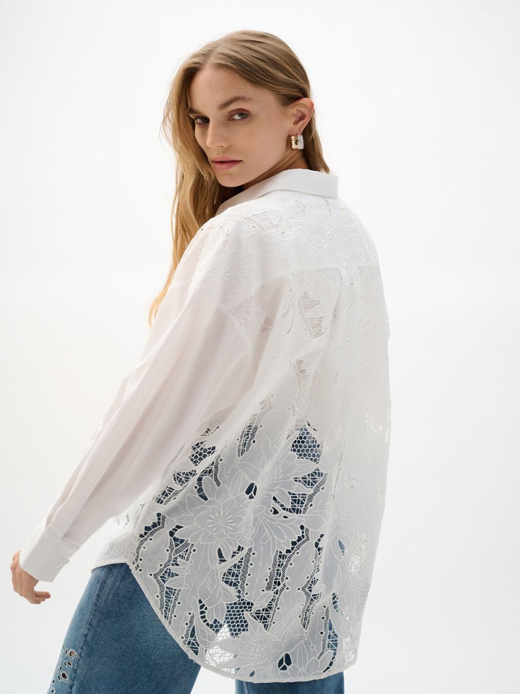 Joseph Ribkoff Floral Lace Shirt In White 262952-Nicola Ross