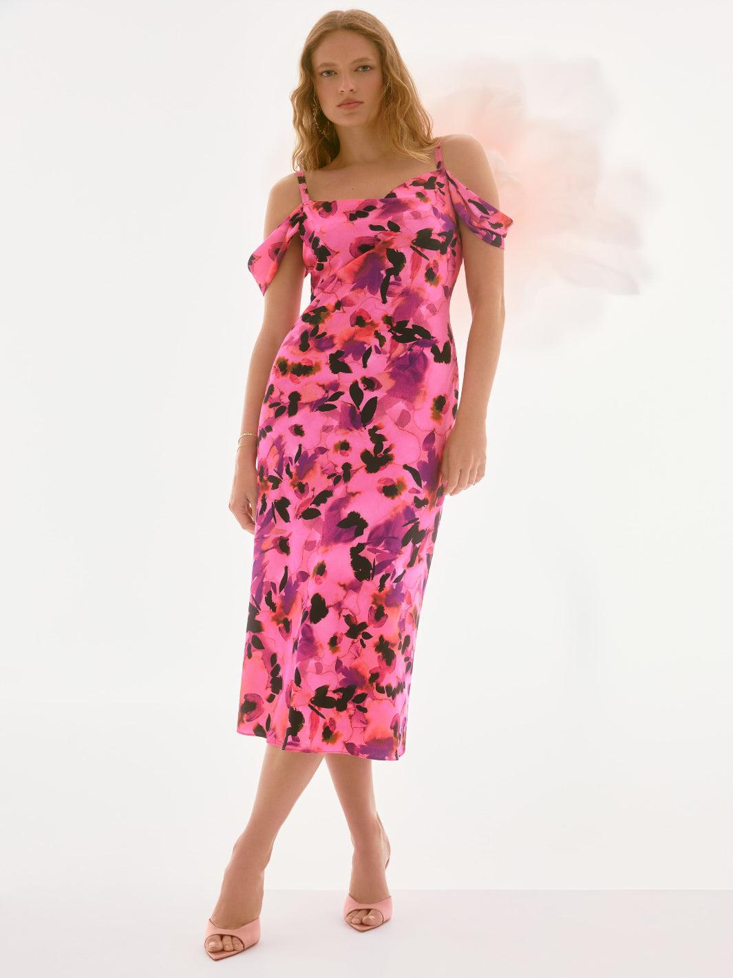 Joseph Ribkoff Floral Midi Dress In Black/Multi 251737-Occasion Wear-Guest of the wedding-Nicola Ross
