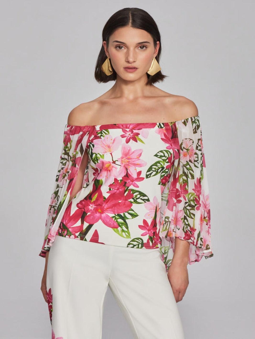 Joseph Ribkoff Floral Print Drop Sleeve Top In Pink Multi 241780-Nicola Ross