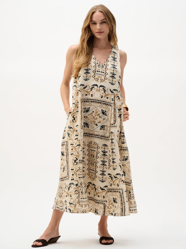 Joseph Ribkoff Floral Sleeveless Midi Dress In Beige/Multi 262908-Nicola Ross