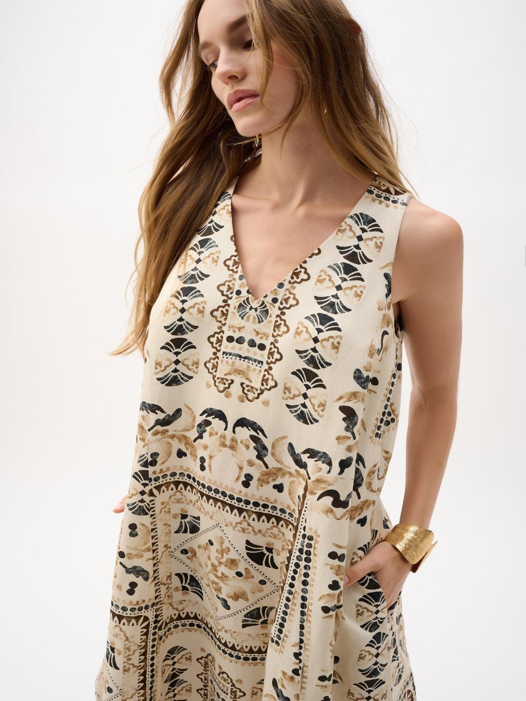 Joseph Ribkoff Floral Sleeveless Midi Dress In Beige/Multi 262908-Nicola Ross