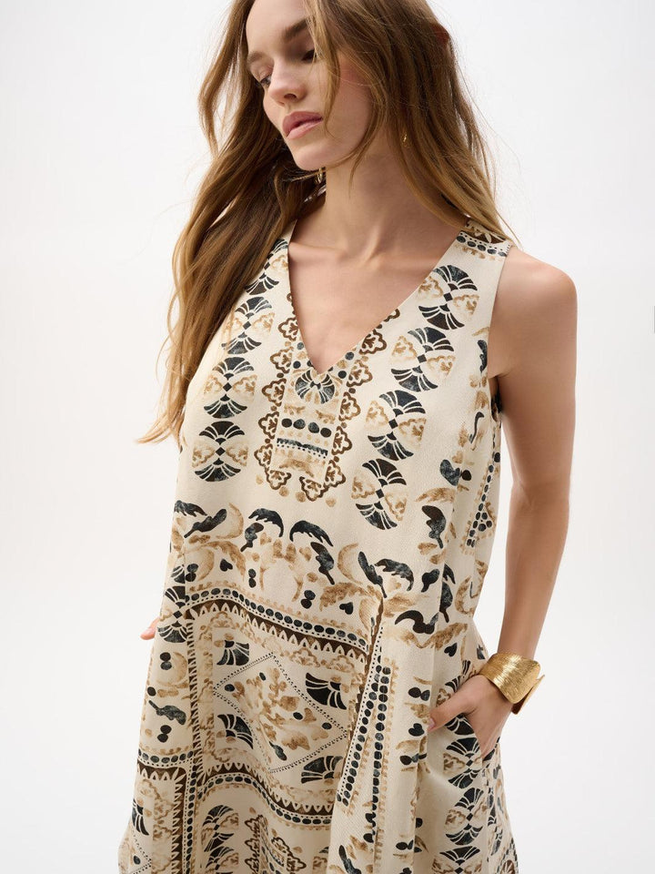 Joseph Ribkoff Floral Sleeveless Midi Dress In Beige/Multi 262908-Nicola Ross