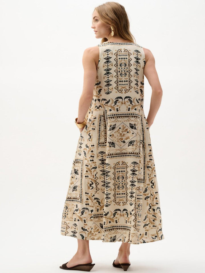Joseph Ribkoff Floral Sleeveless Midi Dress In Beige/Multi 262908-Nicola Ross