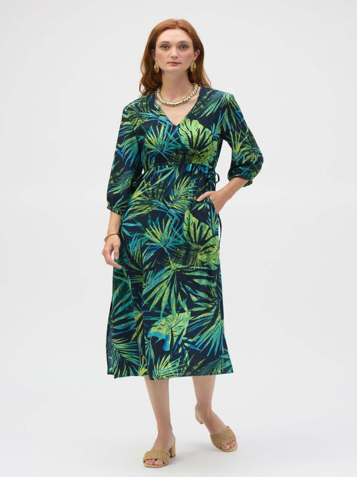 Joseph Ribkoff Floral V-neck Belted Dress In Midnight Blue/Navy 252185-Nicola Ross