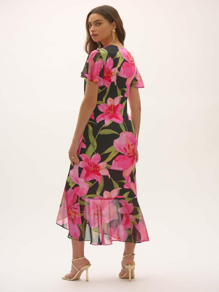 Joseph Ribkoff Floral V-neck Wrap Dress In Black/Multi 252714-Nicola Ross