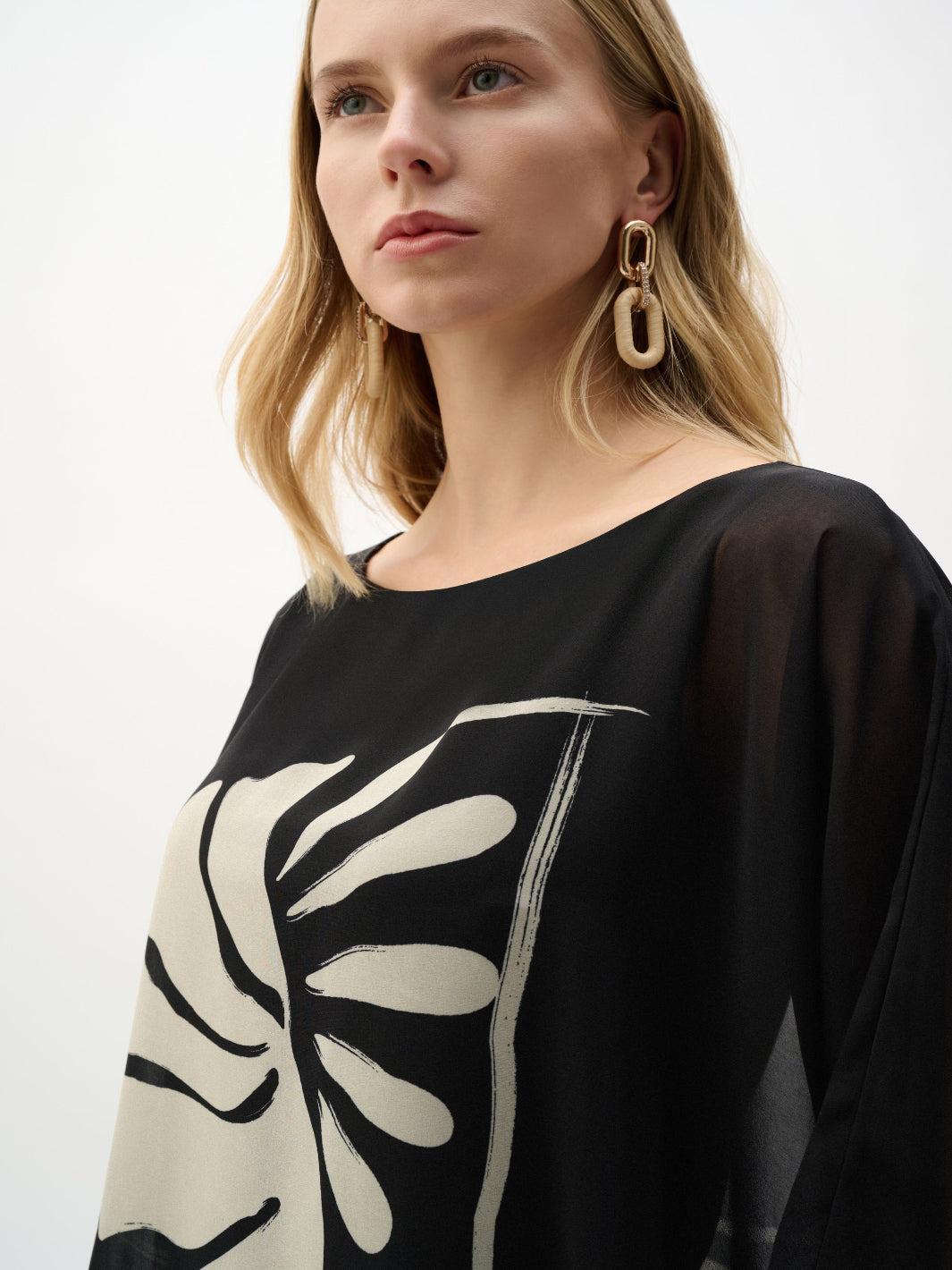 Joseph Ribkoff Flowy Abstract Top In Black 262200-Nicola Ross
