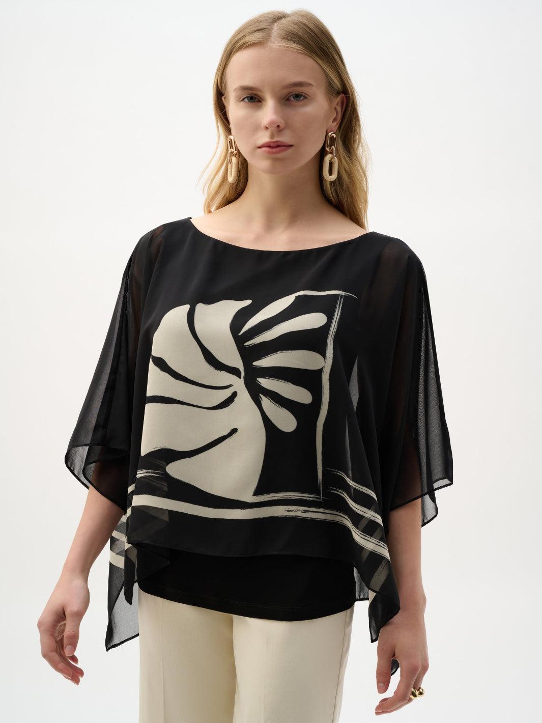 Joseph Ribkoff Flowy Abstract Top In Black 262200-Nicola Ross
