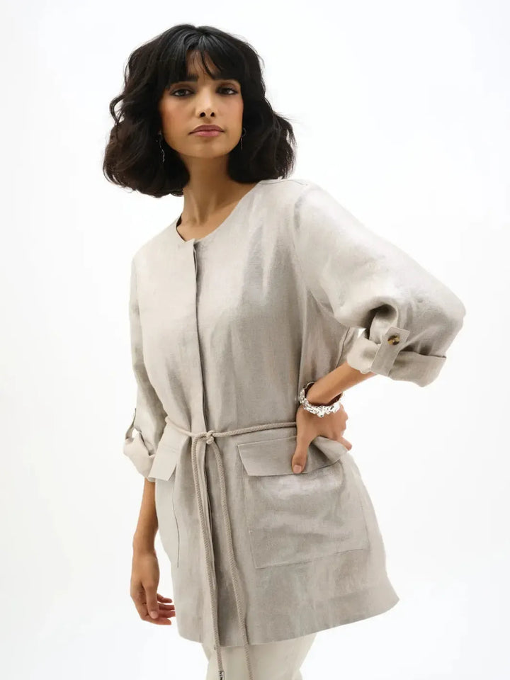 Joseph Ribkoff Foiled Linen Jacket In Champagne 262979-Nicola Ross