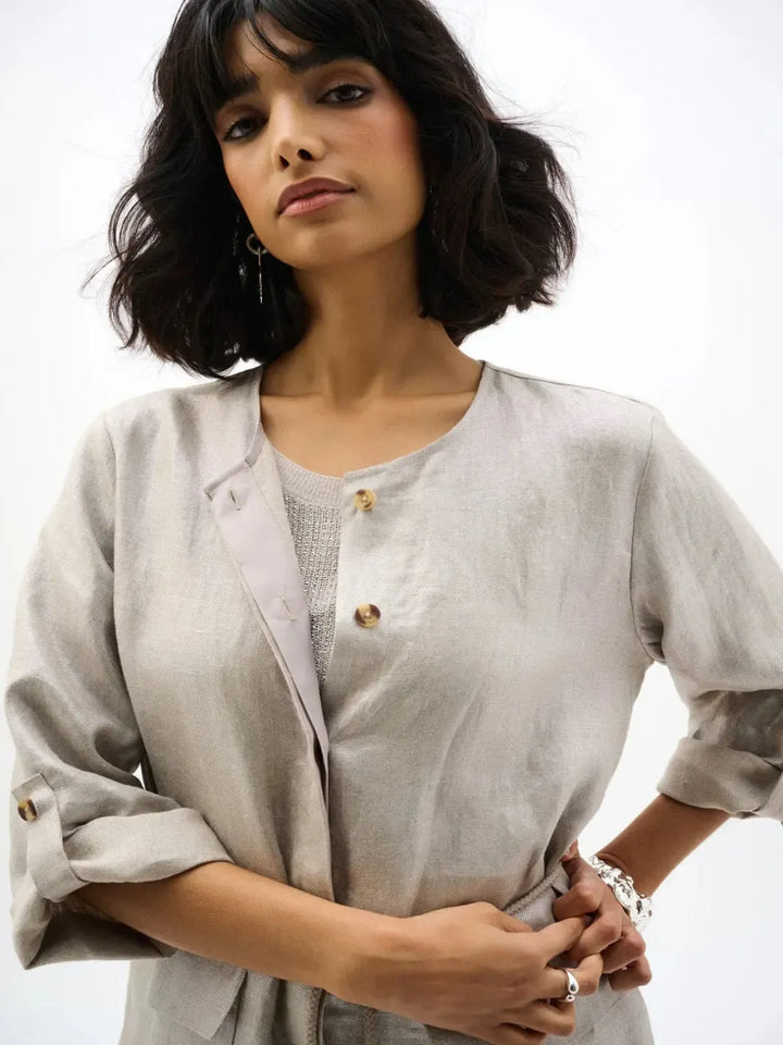 Joseph Ribkoff Foiled Linen Jacket In Champagne 262979-Nicola Ross