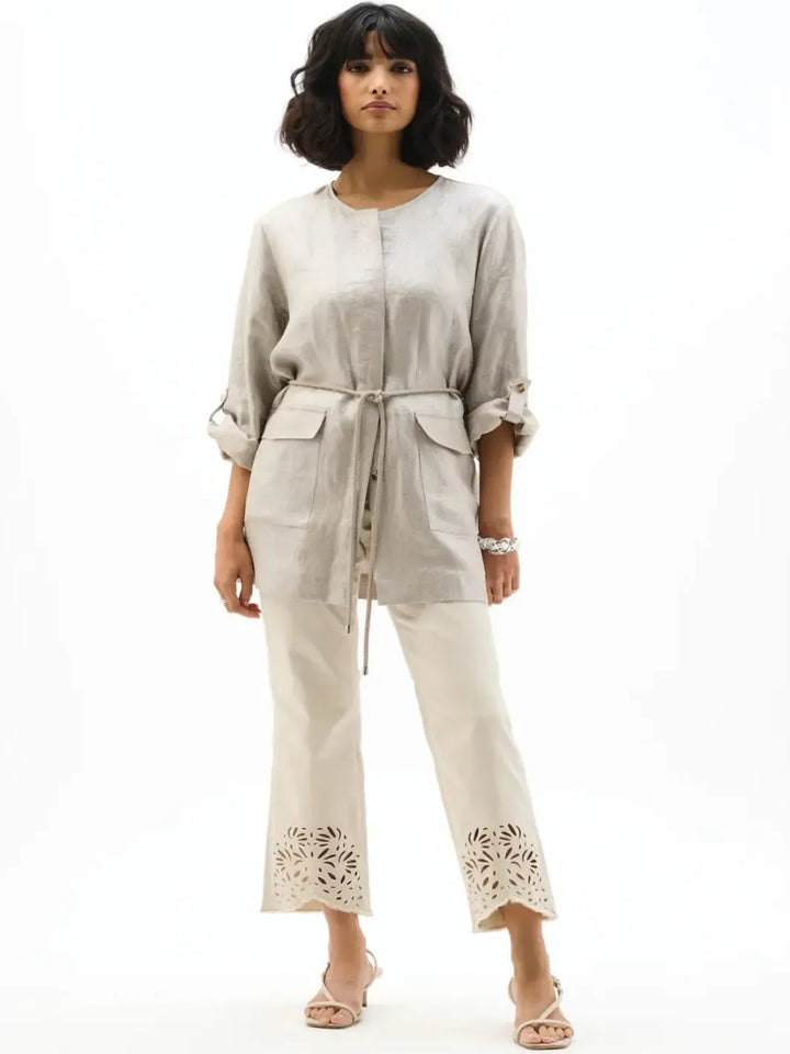 Joseph Ribkoff Foiled Linen Jacket In Champagne 262979-Nicola Ross