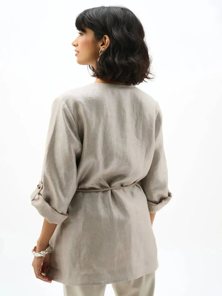 Joseph Ribkoff Foiled Linen Jacket In Champagne 262979-Nicola Ross