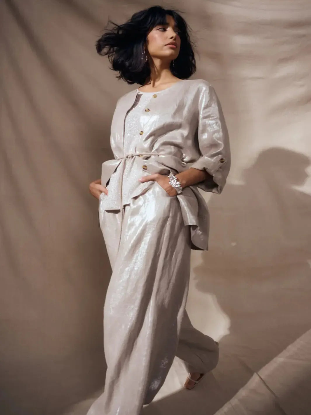 Joseph Ribkoff Foiled Linen Jacket In Champagne 262979-Nicola Ross