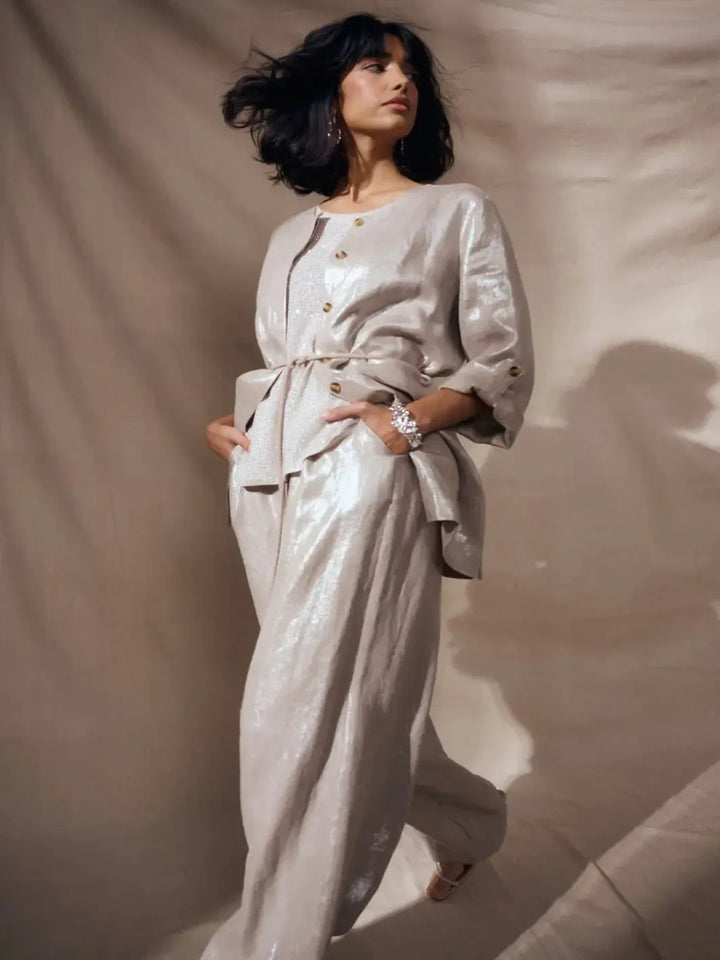 Joseph Ribkoff Foiled Linen Jacket In Champagne 262979-Nicola Ross