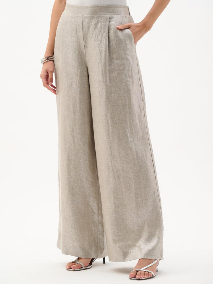 Joseph Ribkoff Foiled Linen Wide Leg Pants In Champagne 262947-Nicola Ross