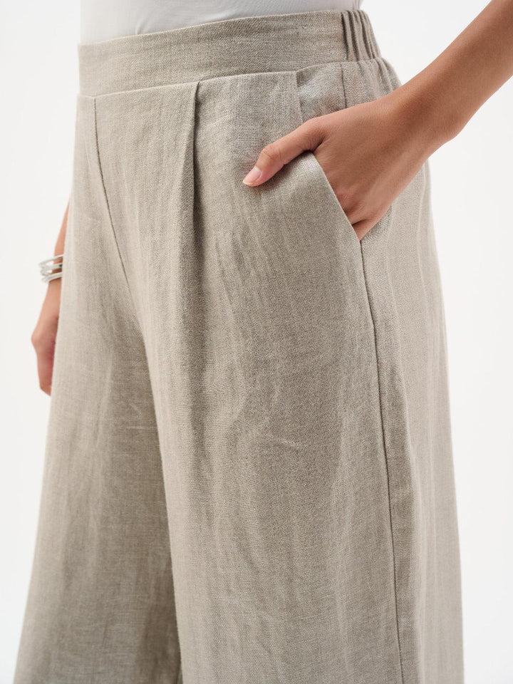 Joseph Ribkoff Foiled Linen Wide Leg Pants In Champagne 262947-Nicola Ross