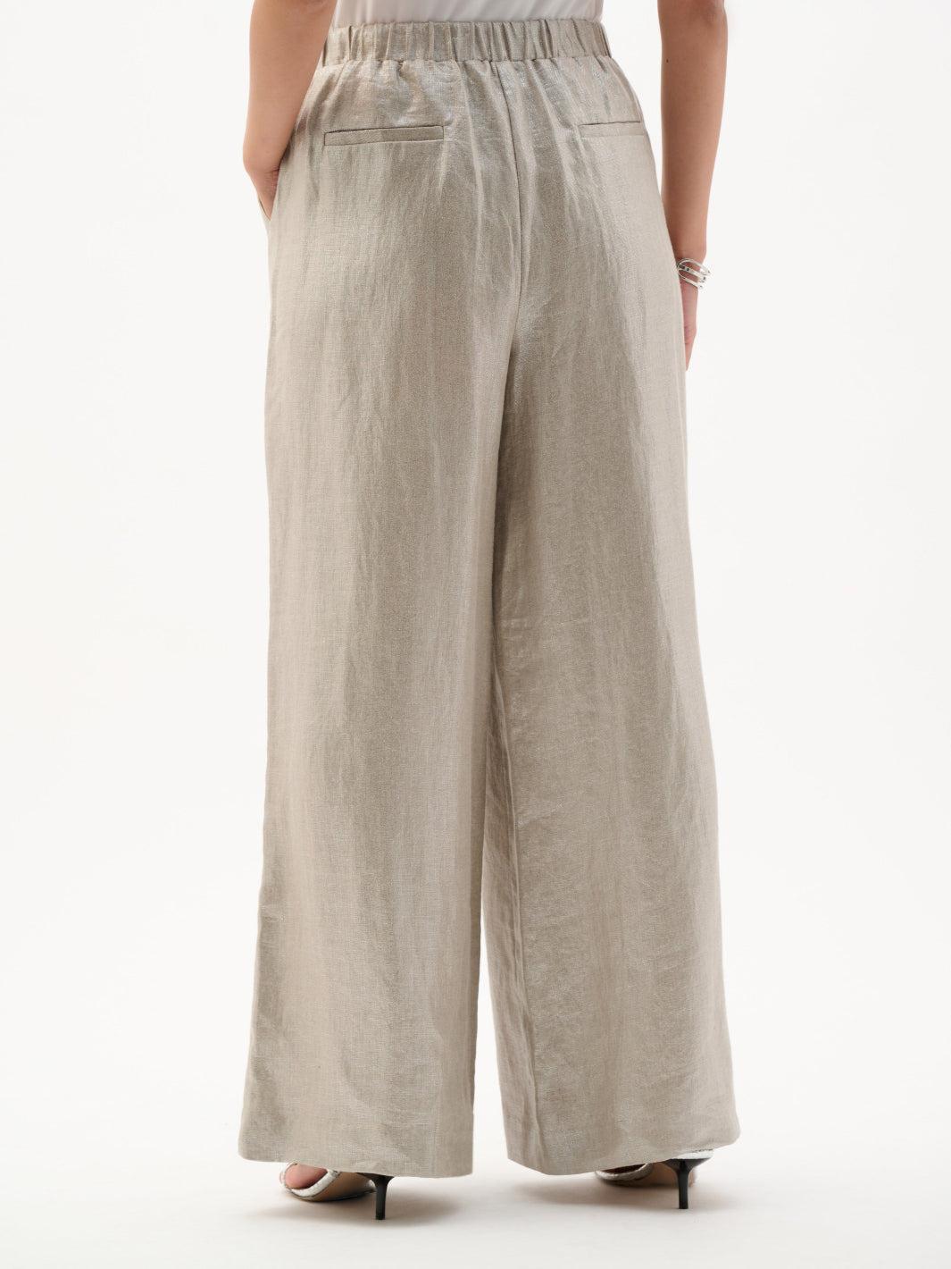 Joseph Ribkoff Foiled Linen Wide Leg Pants In Champagne 262947-Nicola Ross