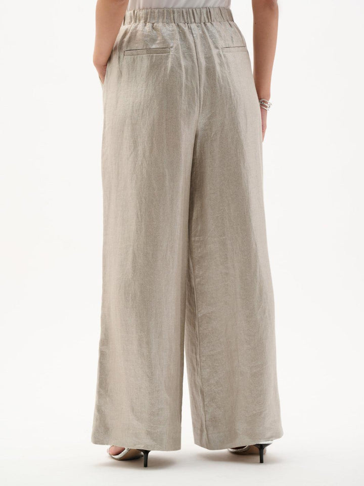 Joseph Ribkoff Foiled Linen Wide Leg Pants In Champagne 262947-Nicola Ross