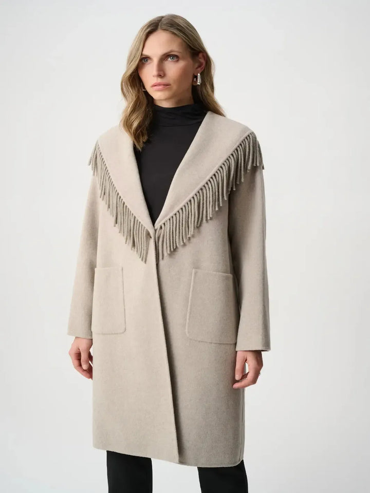 Joseph Ribkoff Fringe Detail Coat In Oatmeal 263912-Nicola Ross