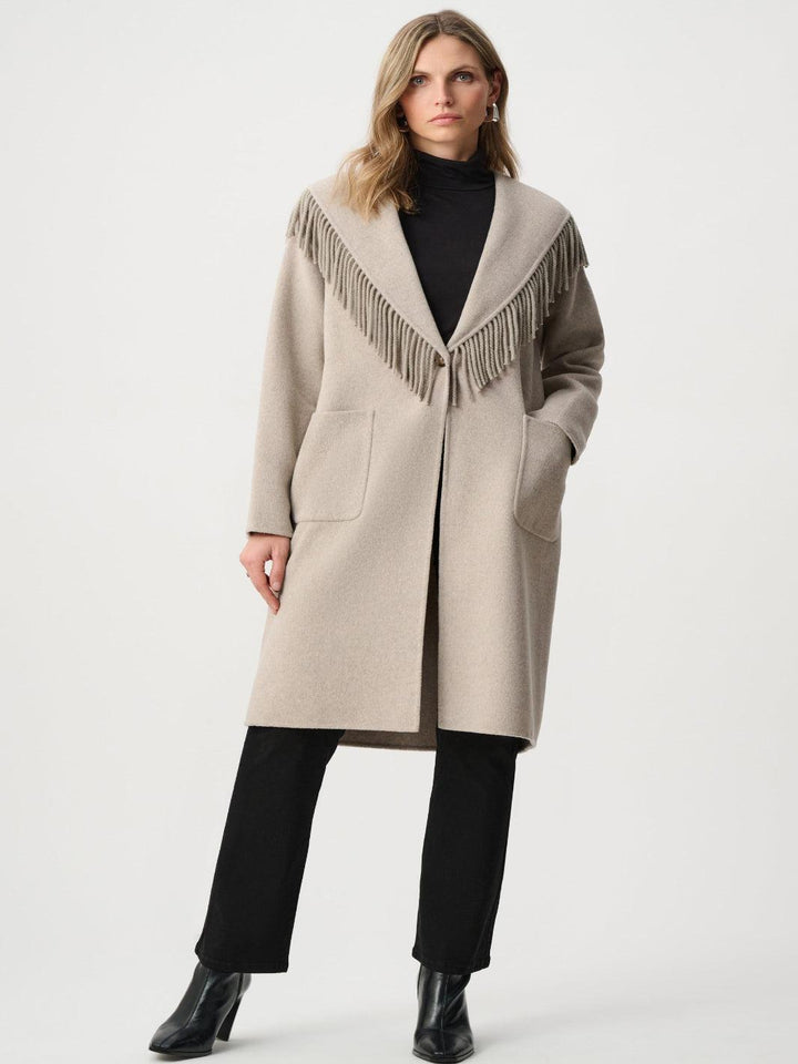 Joseph Ribkoff Fringe Detail Coat In Oatmeal 263912-Nicola Ross