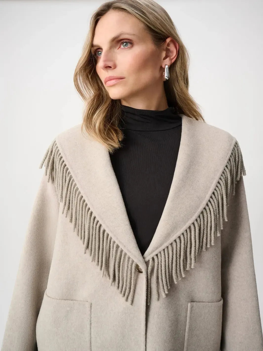 Joseph Ribkoff Fringe Detail Coat In Oatmeal 263912-Nicola Ross