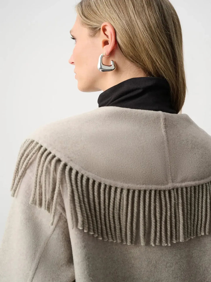 Joseph Ribkoff Fringe Detail Coat In Oatmeal 263912-Nicola Ross