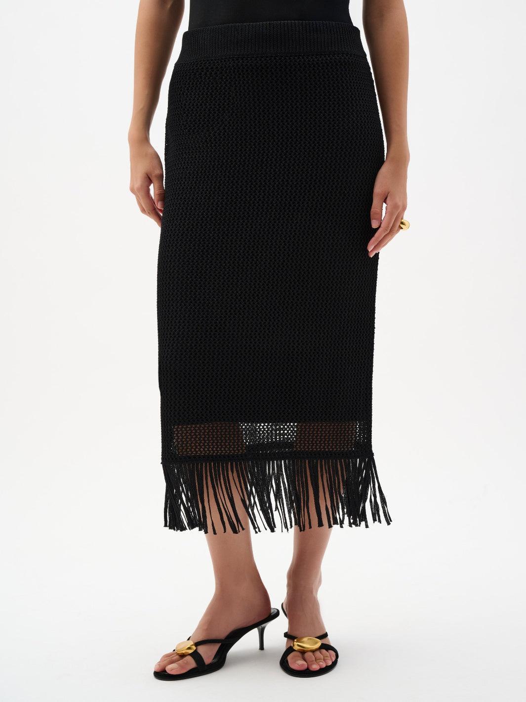 Joseph Ribkoff Fringe Midi Skirt In Black 262929-Nicola Ross