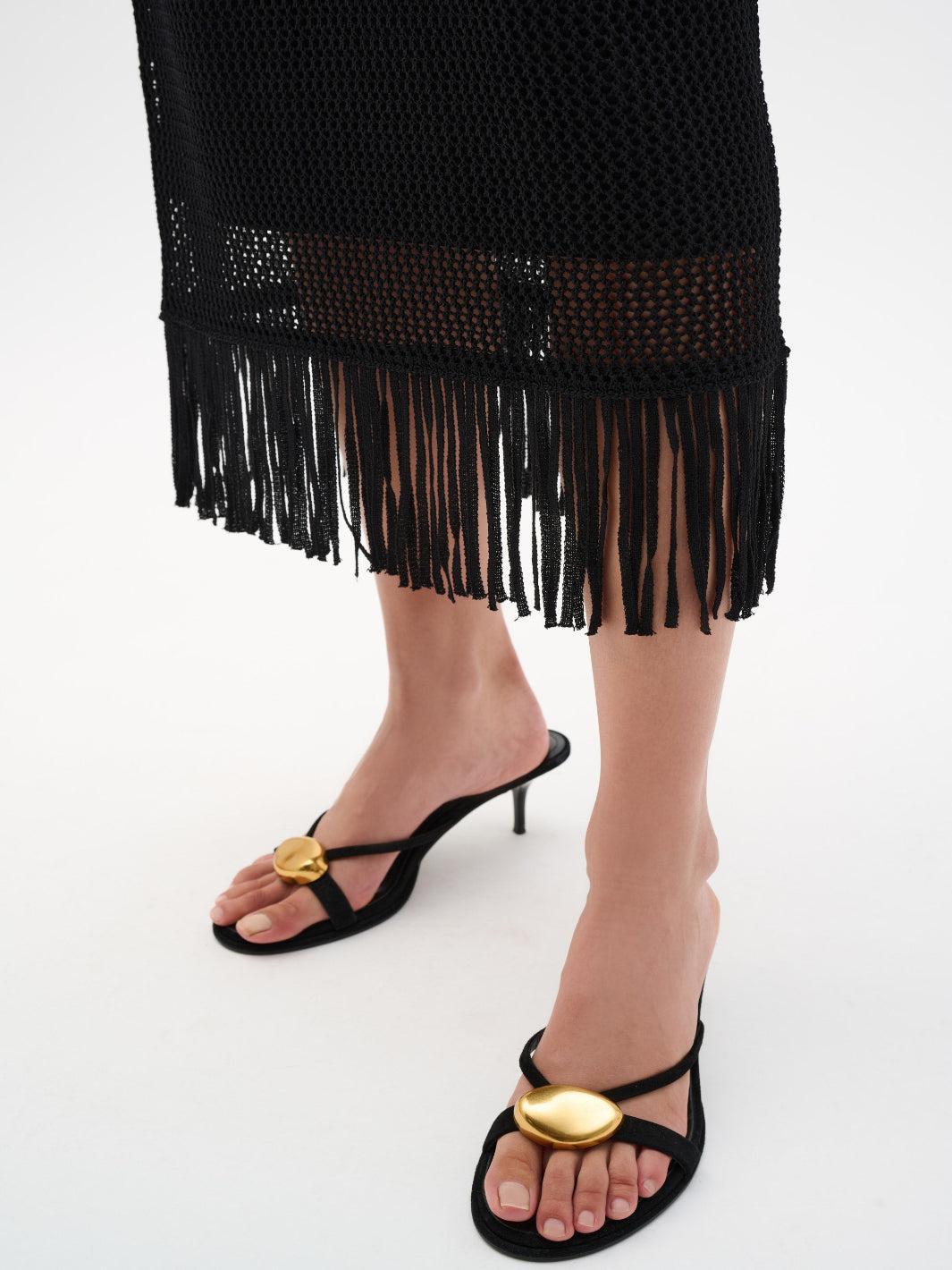 Joseph Ribkoff Fringe Midi Skirt In Black 262929-Nicola Ross