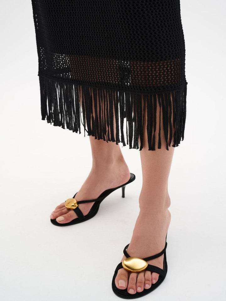 Joseph Ribkoff Fringe Midi Skirt In Black 262929-Nicola Ross